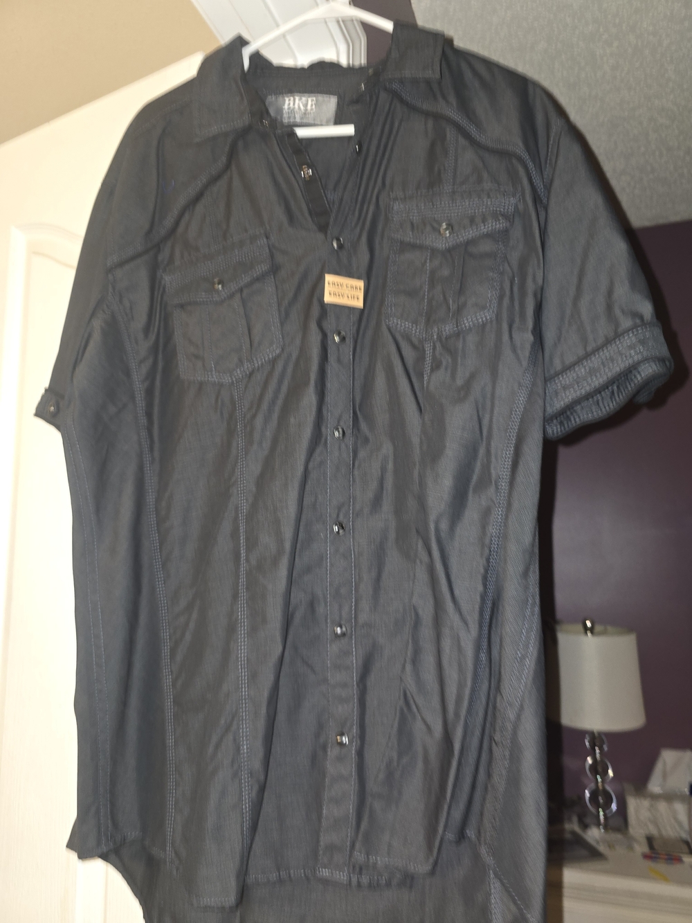 BKE Men's Short-Sleeve Button-Down Shirt in Charcoal Black->New W/Tags(X-Button)